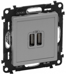 Зарядное устройство Legrand 753612 Valena LIFE - с двумя USB-разьемами 240В/5В 1500мА, с лицевой панелью, алюминий