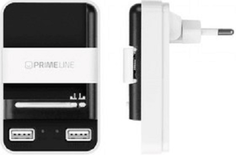 Зарядное устройство сетевое Deppa 2313 для АКБ, 1A, 2 USB, белый/черный, Prime Line