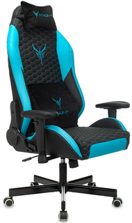 Кресло Бюрократ Knight Neon игровое, с подголовником, крестовина металл, эко.кожа, цвет: черный/голубой, соты