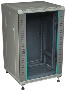 Шкаф напольный 19", 18U W&T C186080GWTWOF 600x800 мм, передняя дверь стекло, задняя перф., цвет серый, без вент.