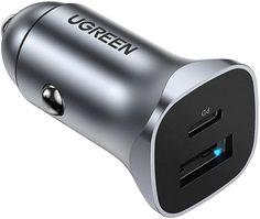 Зарядное устройство автомобильное UGREEN CD130 30780_ USB Type-A/Type-C, 24W, цвет: серый космос