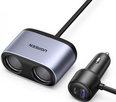 Зарядное устройство автомобильное UGREEN CD252 30886_ USB Type-A/Type-C, 2 разъема для прикуривателя, цвет: серо-черный