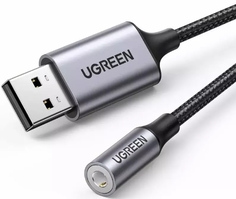 Кабель UGREEN CM477 30757_ USB 2.0 / 3.5mm Aluminum Alloy, 25 см, темно-серый