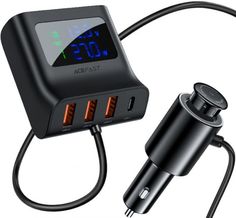 Зарядное устройство автомобильное ACEFAST B8 USB Type-A/USB Type-A/USB Type-A/USB Type-C с цифровым дисплеем, функция подзарядки, чёрное