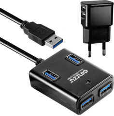 Разветвитель USB 3.0 Ginzzu GR-384UAB 4 port + adapter