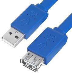 Удлинитель GCR GCR-UEC2M2 PROF, 0.5м, USB 2.0, AM/AF, плоский синий, морозостойкий