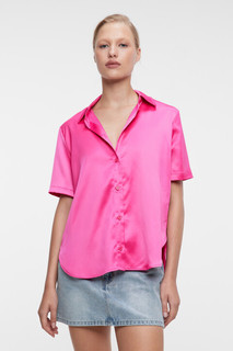 блузка-рубашка прямая атласная с короткими рукавами Befree