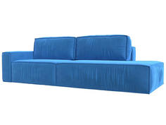 Прямой диван Прага модерн подлокотник слева, велюр, голубой Bravo