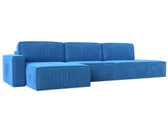Угловой диван Прага модерн лонг левый угол, велюр, голубой Bravo