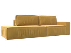 Прямой диван Прага модерн подлокотник справа, микровельвет, желтый Bravo