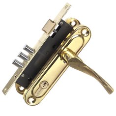 Замок врезной Apecs, 1523/60-G, ручка в комплекте, цилиндровый, золотой