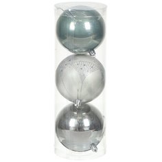 Елочный шар 3 шт, серый, 10 см, пластик, SYQE-012141
