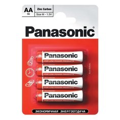 Батарейка Panasonic, АА (LR06, LR6), Zinc-carbon, солевая, 1.5 В, блистер, 4 шт