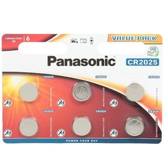 Батарейка Panasonic, CR2025, Power Cells, литиевая, 3 В, блистер, 6 шт, 5926