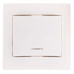 Выключатель скрытой установки, одноклавишный, без заземления, 10 А, керамика, подсветка, белый, TDM Electric, Таймыр, SQ1814-0004