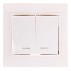 Выключатель скрытой установки, двухклавишный, без заземления, 10 А, керамика, подсветка, белый, TDM Electric, Таймыр, SQ1814-0005