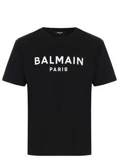 Футболка хлопковая с принтом Balmain