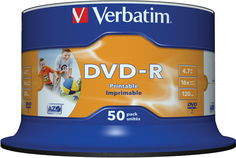 Диск DVD-R Verbatim 43533 4.7ГБ, 16x, 50 шт., Cake Box, Printable