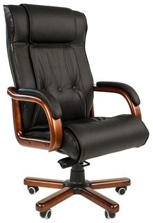 Кресло офисное Chairman 653 Chairman 7001203 черное, натуральная кожа, до 120 кг