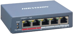 Коммутатор HIKVISION DS-3E1105P-EI L2, Смарт-управляемый, 4 10/100M RJ45 PoE-порт, 1 10/100M RJ45 порт, 802.3af/at, бюджет PoE 60W, поддержка режима п