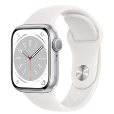 Apple Watch Series 8 GPS 45mm (корпус - серебристый, спортивный ремешок белого цвета, IP6X)