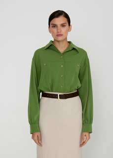 Рубашка со сборкой по рукавам NICEONE [Зеленый, M]