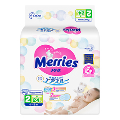 Подгузники MERRIES размер S 4-8 кг 24 шт