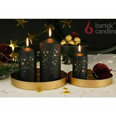 Свеча Bartek Зимние звезды, колонна, черная, 50 х 100 х 12 мм