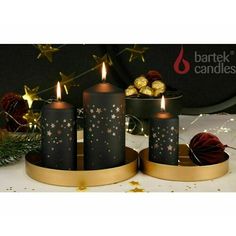 Свеча Bartek Зимние звезды, колонна, черная, 60 х 130 х 12 мм