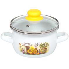 Кастрюля эмалированная сталь, 1.5 л, с крышкой, крышка стекло, Сантэкс, Милый дом, 1-2415112, индукция САНТЕКС