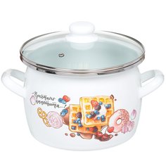 Кастрюля эмалированная сталь, 5 л, с крышкой, крышка стекло, Сантэкс, Десерт, 1-2450112, индукция САНТЕКС