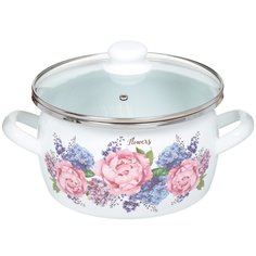 Кастрюля эмалированная сталь, 4 л, с крышкой, крышка стекло, Сантэкс, Гортензия, 1-2440112, индукция САНТЕКС