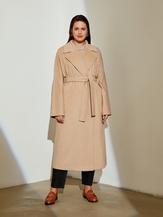 Пальто с поясом длинное бежевое (46) Lalis