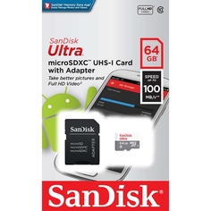 Карта памяти MicroSDXC 64GB SanDisk SDSQUNR-064G-GN3MA Class 10 Ultra (SD адаптер) UHS-I 100MB/s