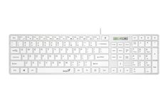 Клавиатура проводная Genius SlimStar 126 31310017410 белая, мультимедийная, USB, 9 горячих кнопок, влагозащищенная, тонкие клавиши клавиши, кабель 1.5