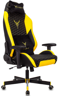 Кресло Бюрократ Knight Neon игровое, с подголовником, крестовина металл, эко.кожа, цвет: черный/желтый, соты