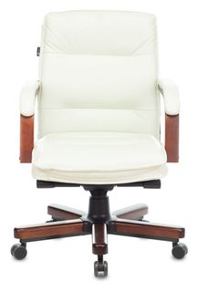 Кресло Бюрократ T-9927WALNUT-LOW руководителя, цвет слоновая кость, кожа, низк.спин. крестовина металл/дерево