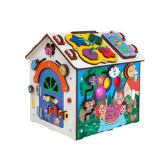 Деревянные игрушки Деревянная игрушка Iwoodplay Бизиборд Домик со светом Happy Birthday 21x22x26 см
