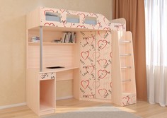 Кровати для подростков Подростковая кровать РВ-Мебель чердак Астра 7 Сердечки (дуб молочный)