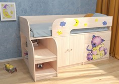 Кровати для подростков Подростковая кровать РВ-Мебель чердак Астра 9/1 Котенок (дуб молочный)