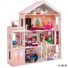 Кукольные домики и мебель Paremo Деревянный кукольный домик Мечта с гаражом, качелями и мебелью (31 предмет)