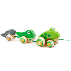 Деревянные игрушки Деревянная игрушка Hape Игрушка для малышей каталка Семья лягушек на прогулке