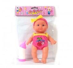 Куклы и одежда для кукол ABtoys Пупс Мой малыш в розовом песочнике с бутылочкой 21 см