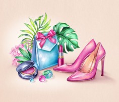 Картины по номерам Рыжий кот Холст с красками по номерам Косметичка и туфли 40х50 см