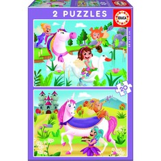 Пазлы Educa Пазл Единороги и феи 2 в 1 (40 деталей)