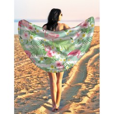 Туризм JoyArty Парео и Пляжный коврик Фламинго с цветами 150 см
