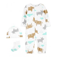 Комплекты детской одежды Carters Комплект унисекс с животными (комбинезон, шапочка, носочки) Carters