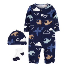 Комплекты детской одежды Carters Комплект для мальчика с самолетами (комбинезон, шапочка, носочки)