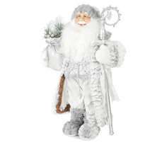 Новогодние украшения Maxitoys Дед Мороз в длинной серебряной шубке с посохом и подарками 60 см