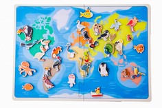 Деревянные игрушки Деревянная игрушка Сибирские игрушки Карта мира Птицы и морские животные (на липучках)